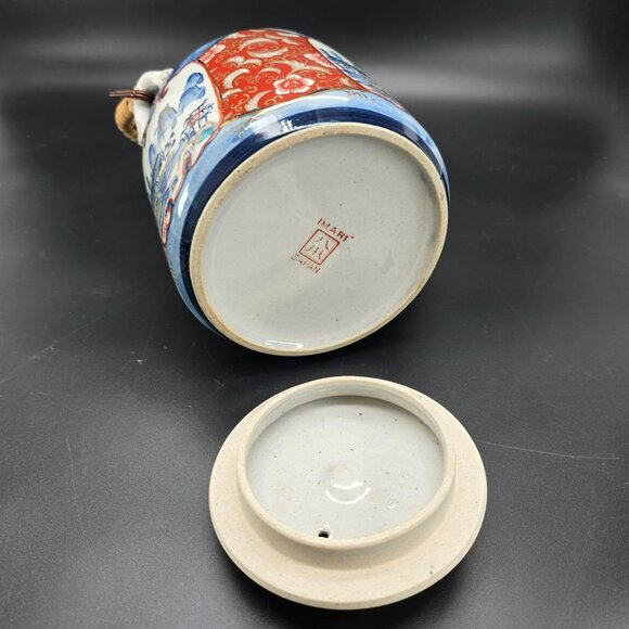 Vintage Japanese Imari Teapot With Bamboo Handle & Scenic Red Blue Floral JE410 - Picture 7 of 9